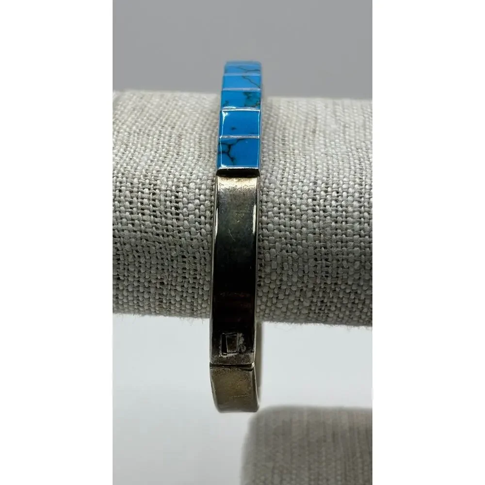 Sterling Silver Blue Stone Hinged Bangle Bracelet #78945